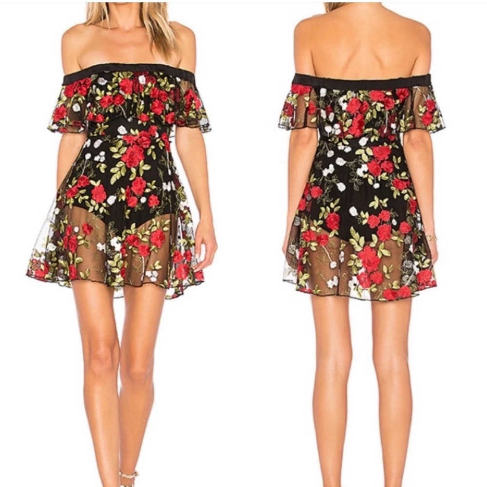 NWT Lovers+ Friends lace floral off shoulder bodysuit dress XS